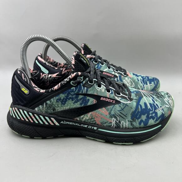 Brooks Adrenaline GTS 22 Running Shoes Women Size 8 Black Blue Comfort Sneakers - Picture 1 of 9